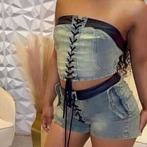 2 piece denim set strapless